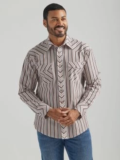 WRANGLER MENS LONG SLEEVE WESTERN SNAP - BROWN