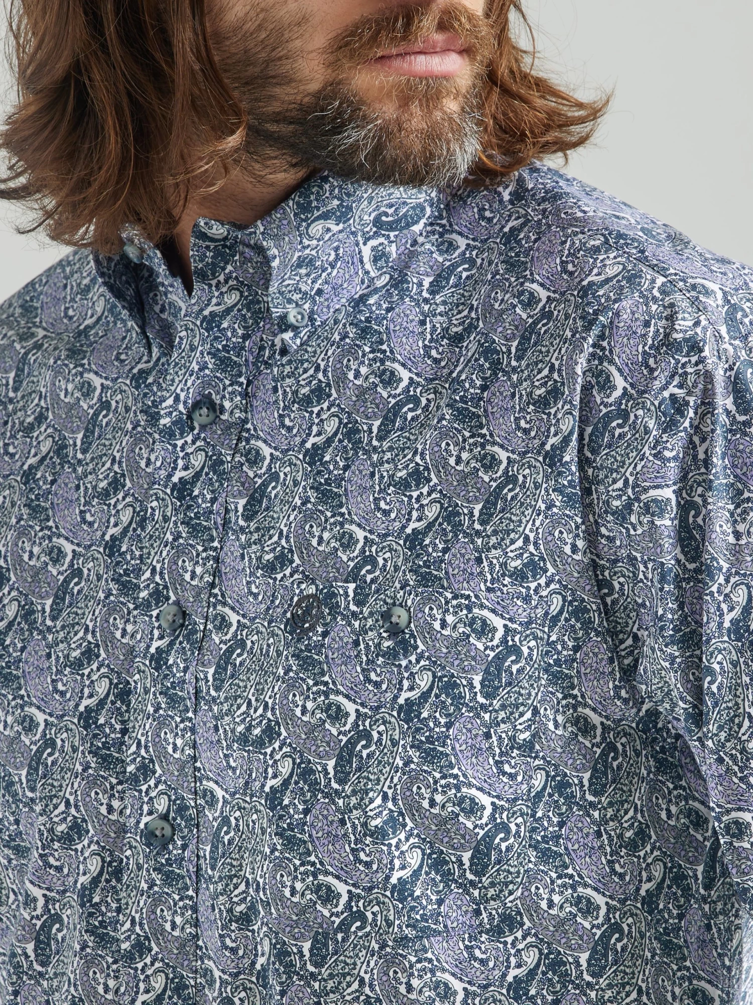 Wrangler Mens George Strait Button Down - Purple Grey - Image 3