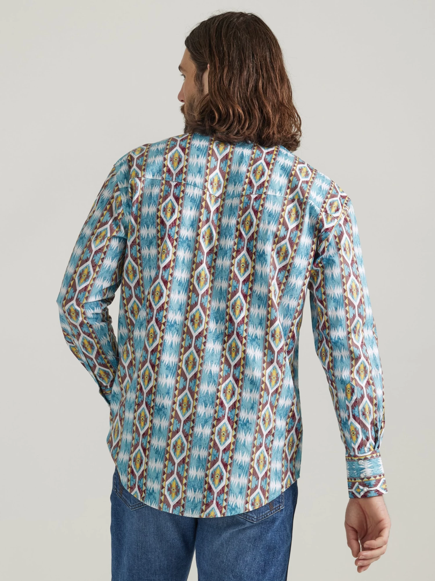 Wrangler Mens Checotah Snap Printed Shirt - Dusty Diamond - Image 3