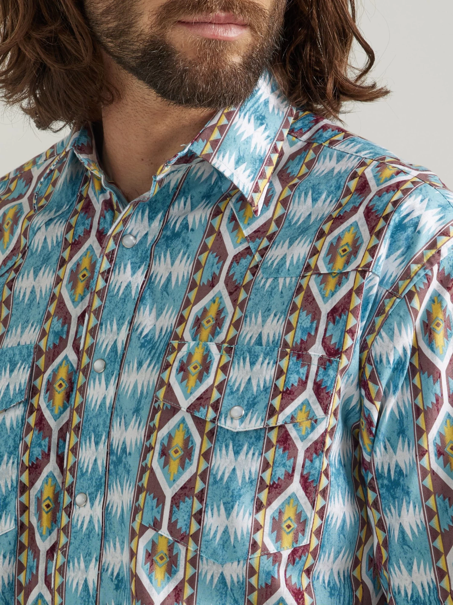 Wrangler Mens Checotah Snap Printed Shirt - Dusty Diamond - Image 4