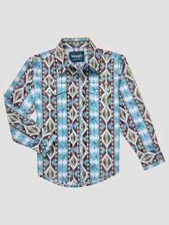 Wrangler Boys Checotah Western Snap Shirt - Dusty Blue