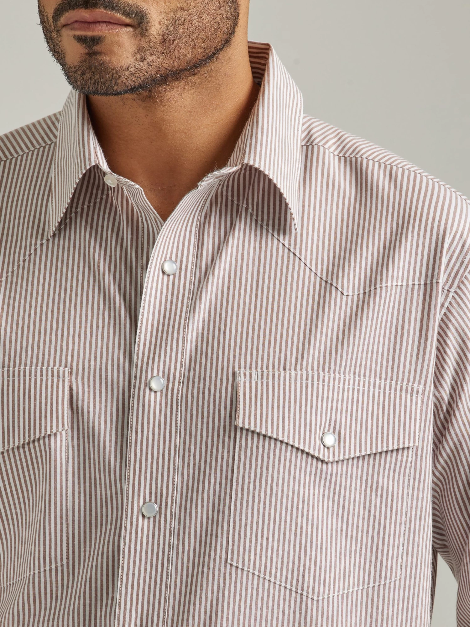 Wranlger Mens Wrinkle Resist Western Stripe Shirt - Sandy Brown - Image 3