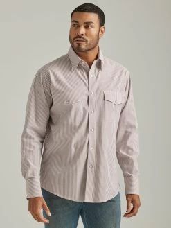 Wranlger Mens Wrinkle Resist Western Stripe Shirt - Sandy Brown