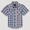 Wrangler Boys Short Sleeve Western Snap Plaid - Sunset Blue