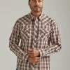Wrangler Mens Western Snap Plaid Shirt - Tawny Brown