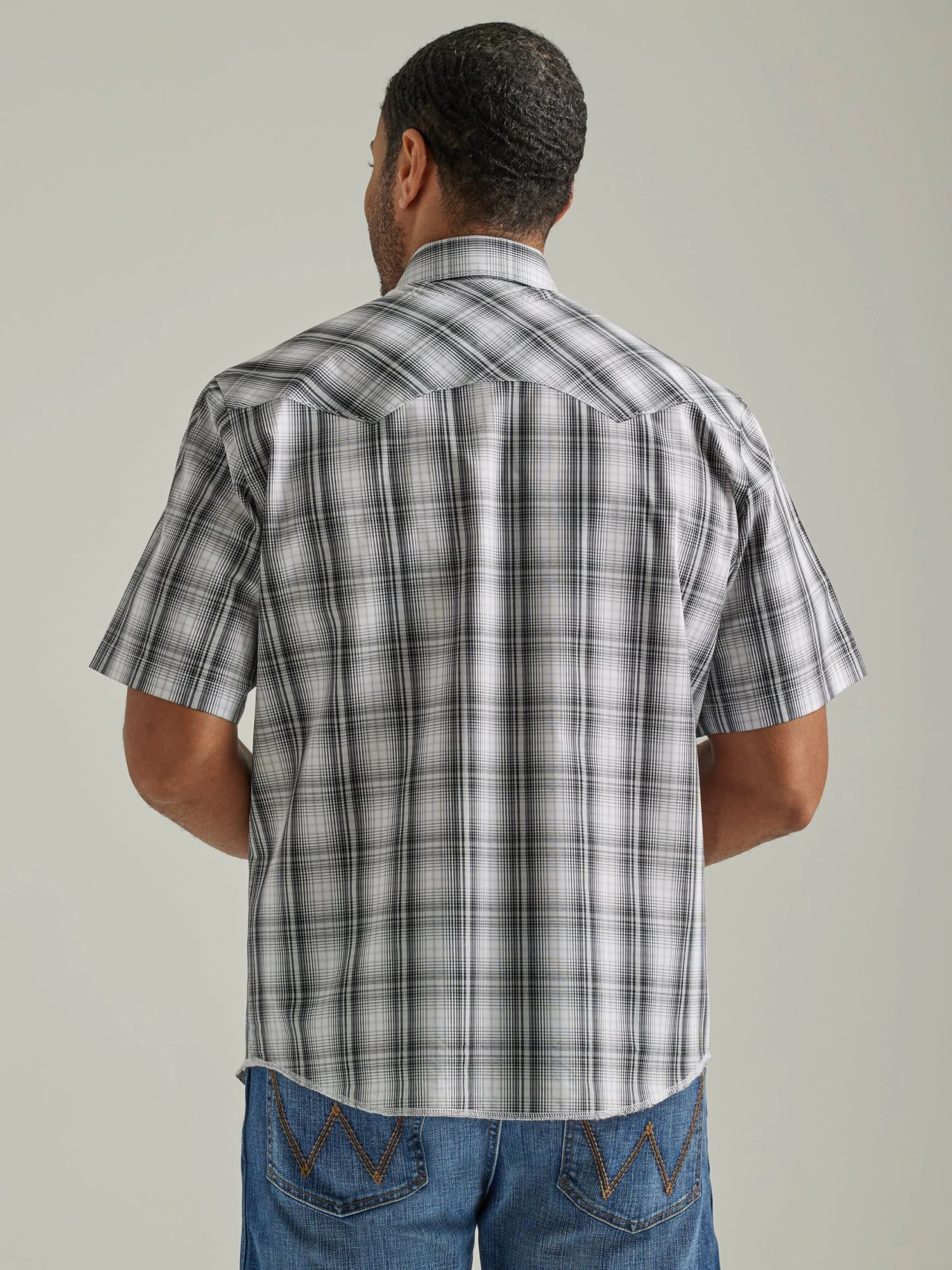 Wrangler Mens Westerm Snap Plaid Shirt - Chess Grey - Image 2
