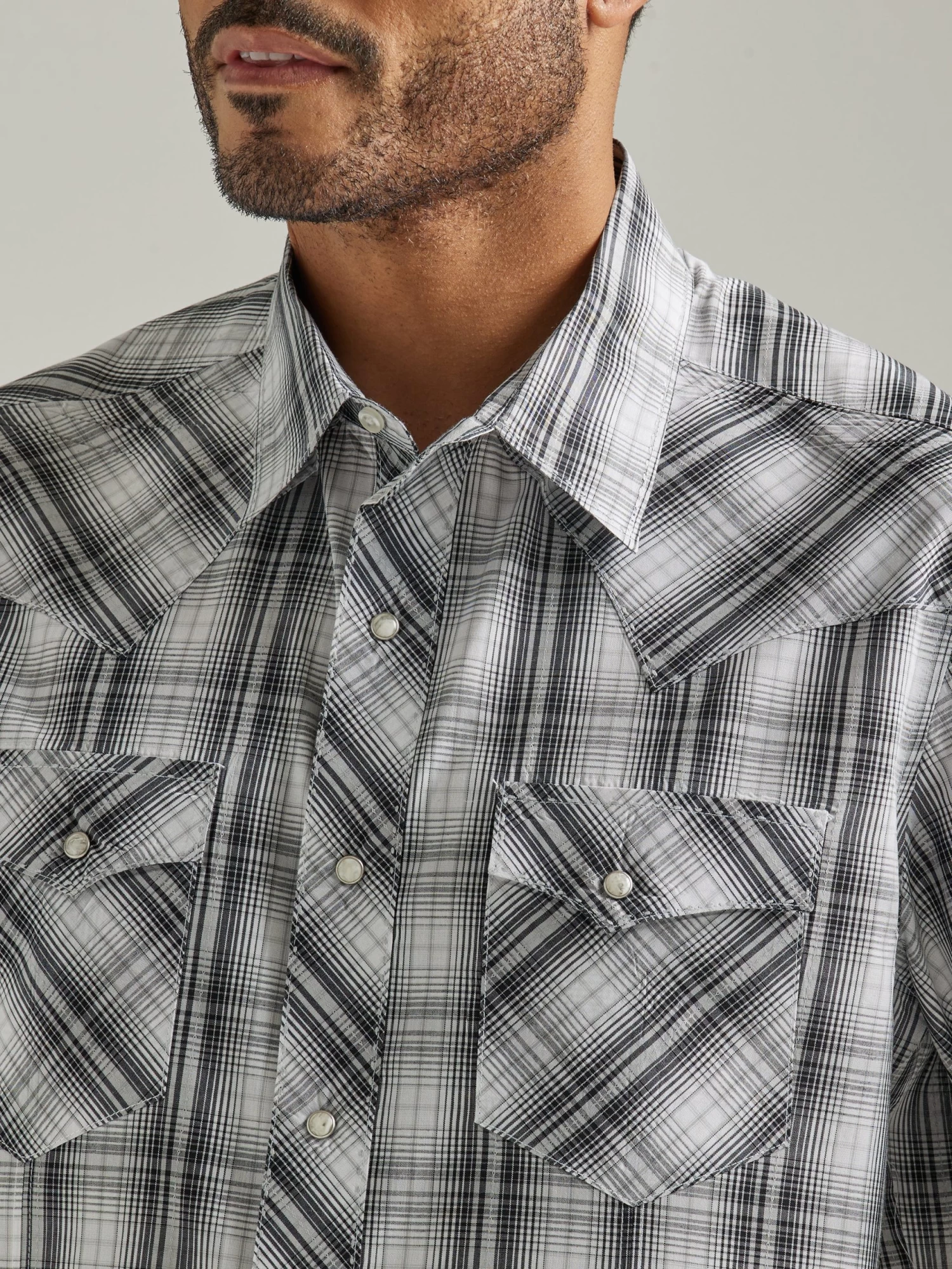 Wrangler Mens Westerm Snap Plaid Shirt - Chess Grey - Image 3