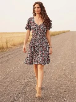 Wrangler Womens Retro Flutter Floral Snap Front Dress