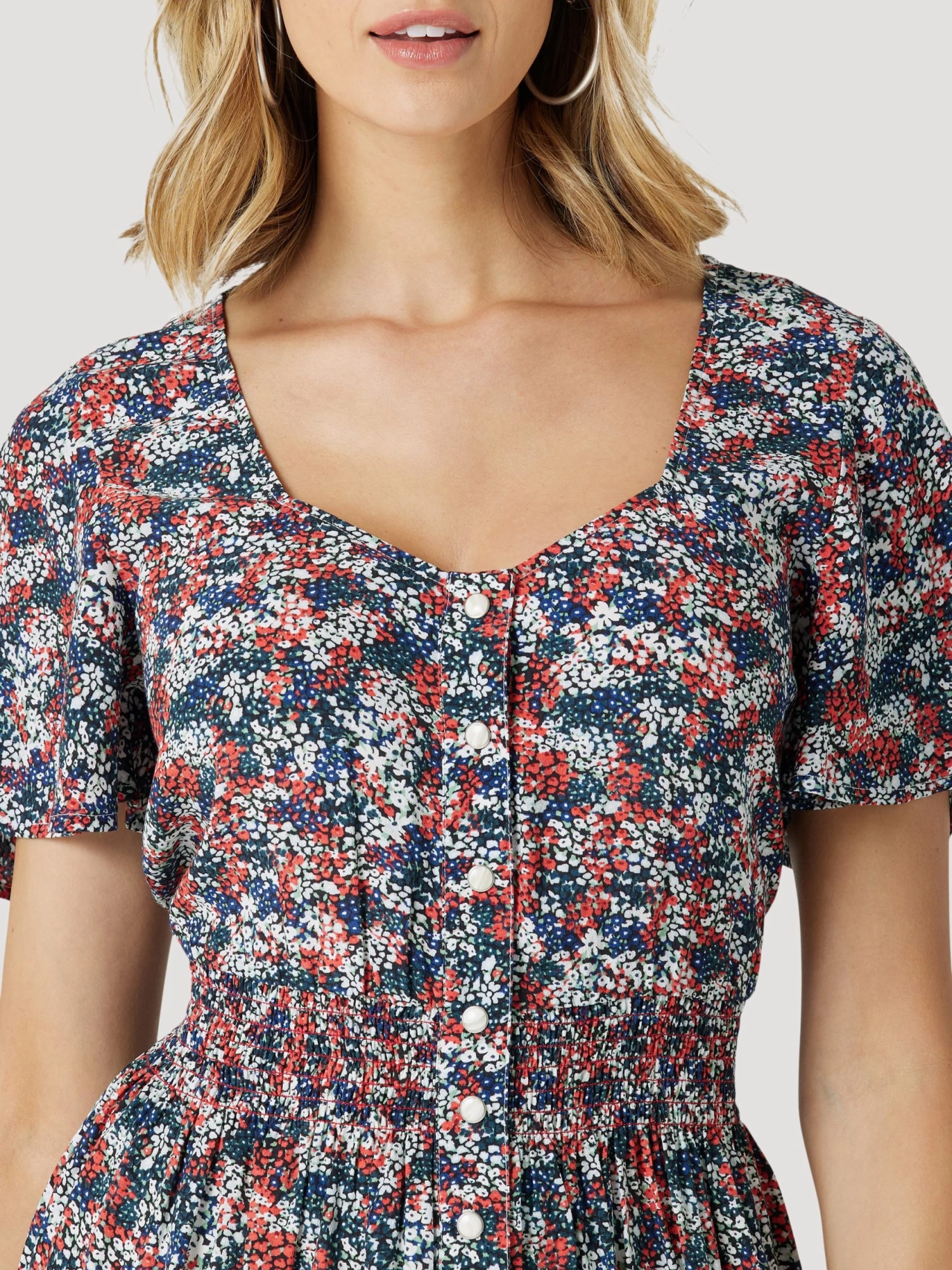 Wrangler Womens Retro Flutter Floral Snap Front Dress - Image 6