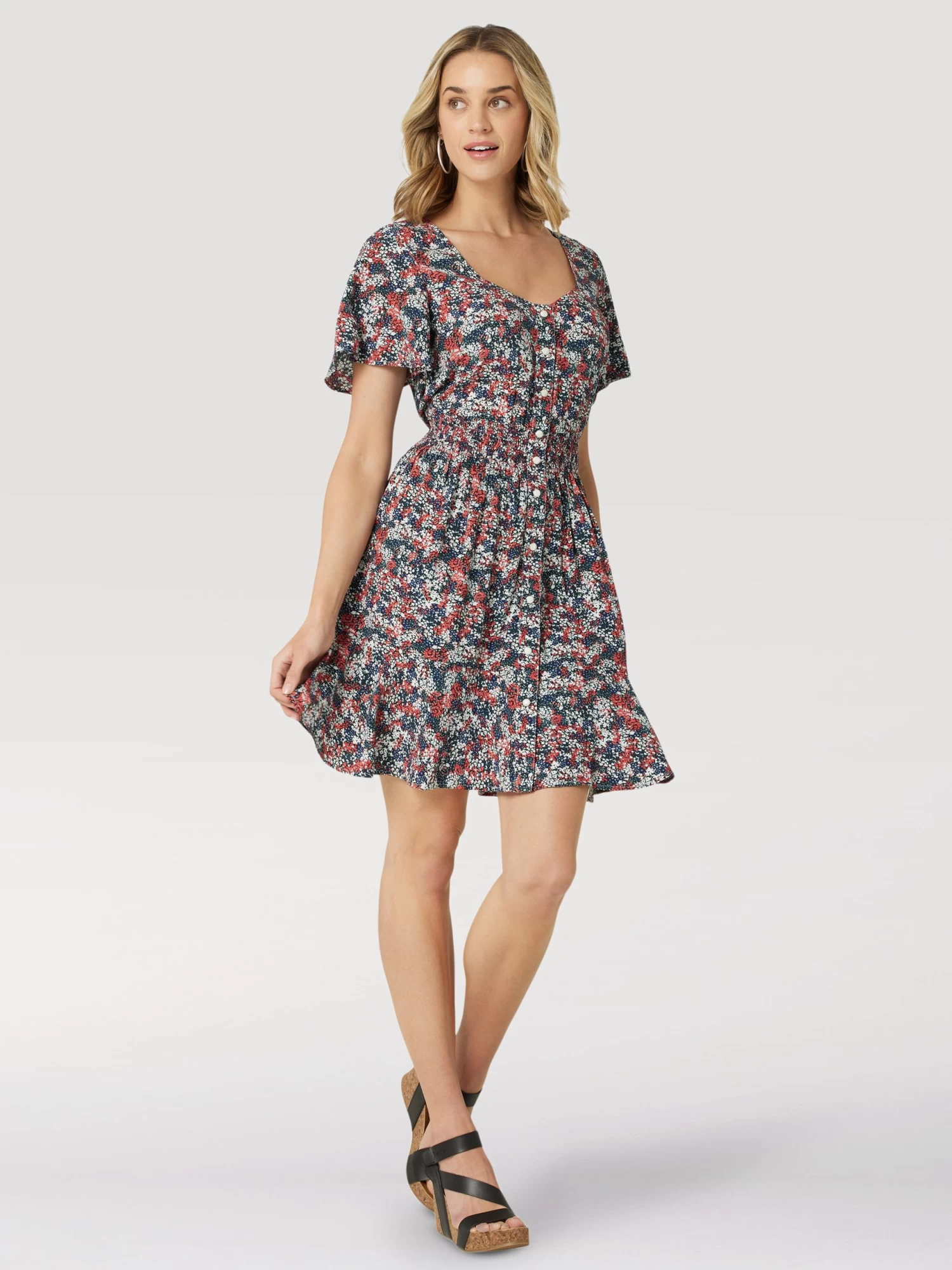 Wrangler Womens Retro Flutter Floral Snap Front Dress - Image 4