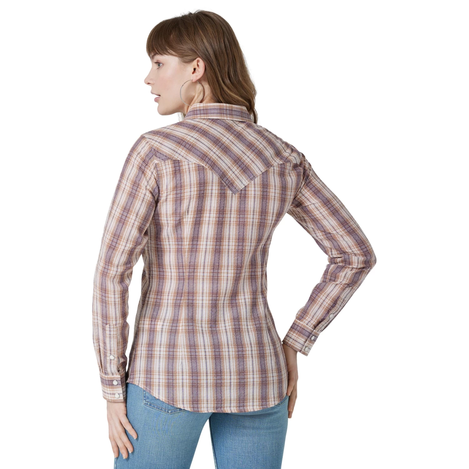 Wrangler Women's Retro Plaid Western Snap - Pink Mauve - Image 2