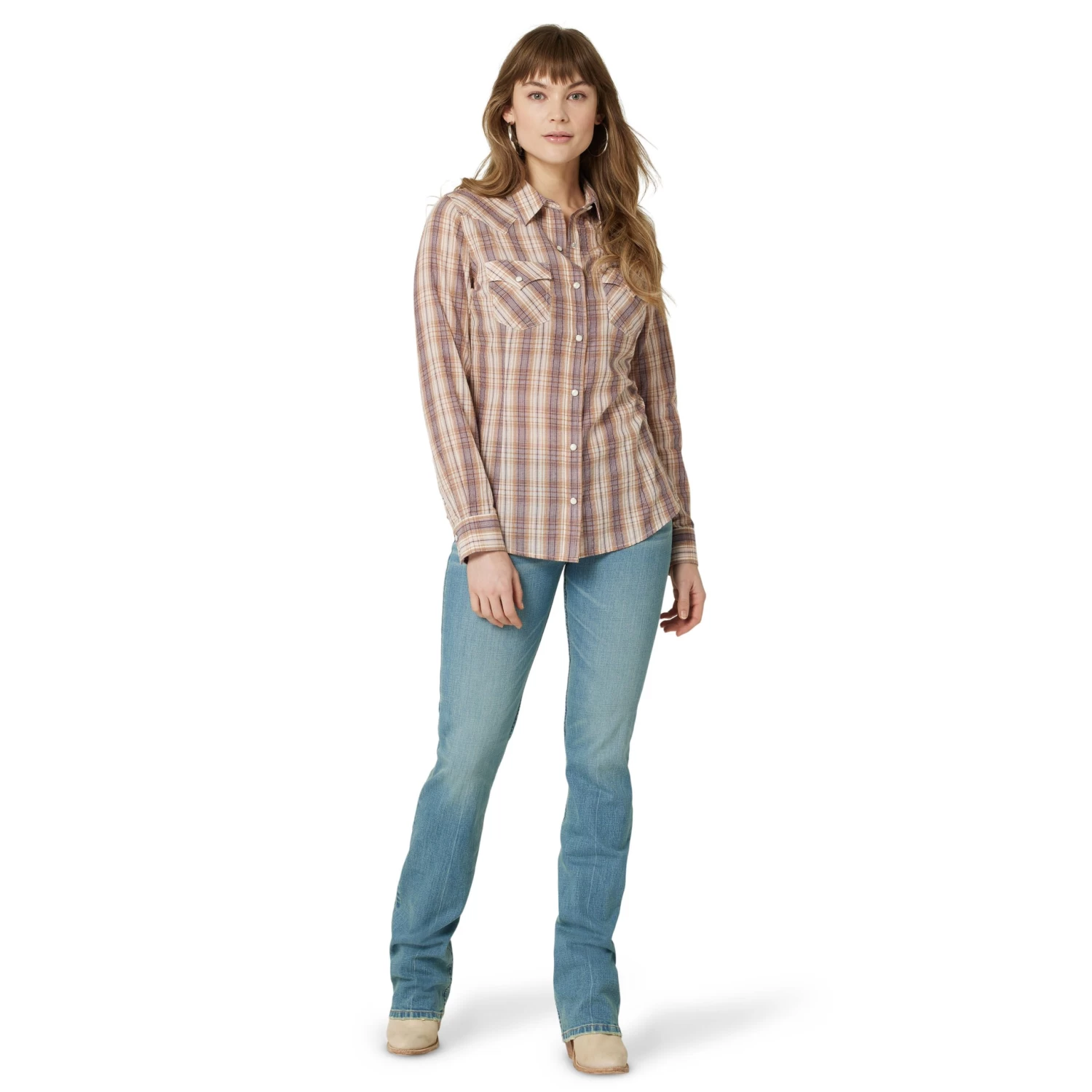 Wrangler Women's Retro Plaid Western Snap - Pink Mauve - Image 4