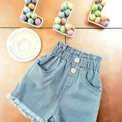 Mom Jeans High Waisted Denim Girls Elastic Waist Shorts