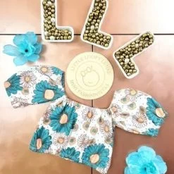 TEAL RTRO DAISY FLORAL OFF SHOULDER