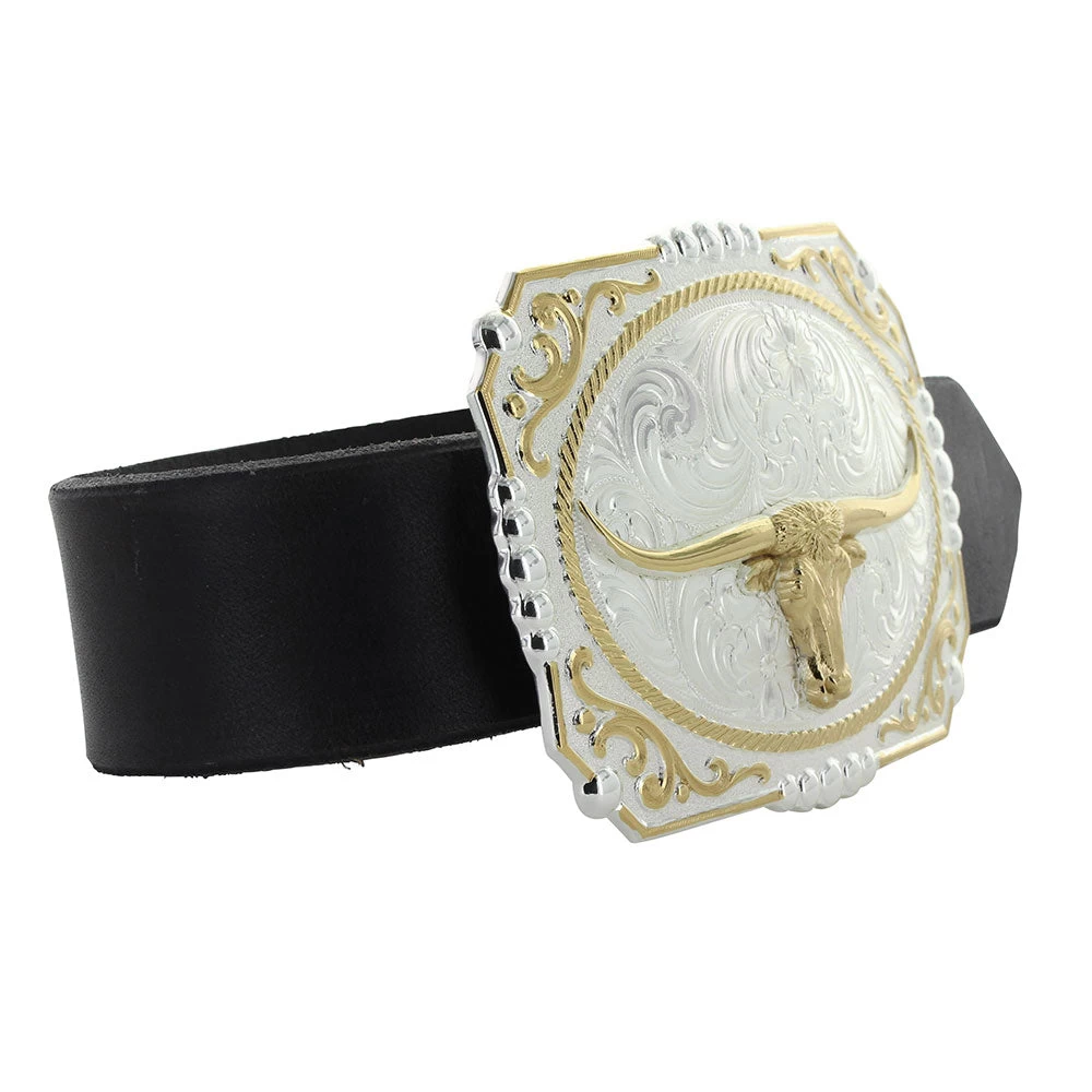 Montana Silversmiths Two Tone Cowboy Cameo Longhorn Steer Buckle - Image 3