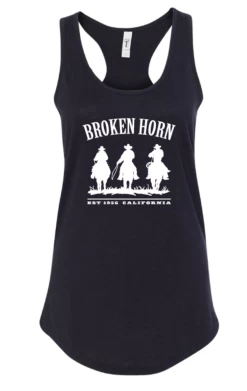 Racerback Broken Horn Tank 3 Horses - Black