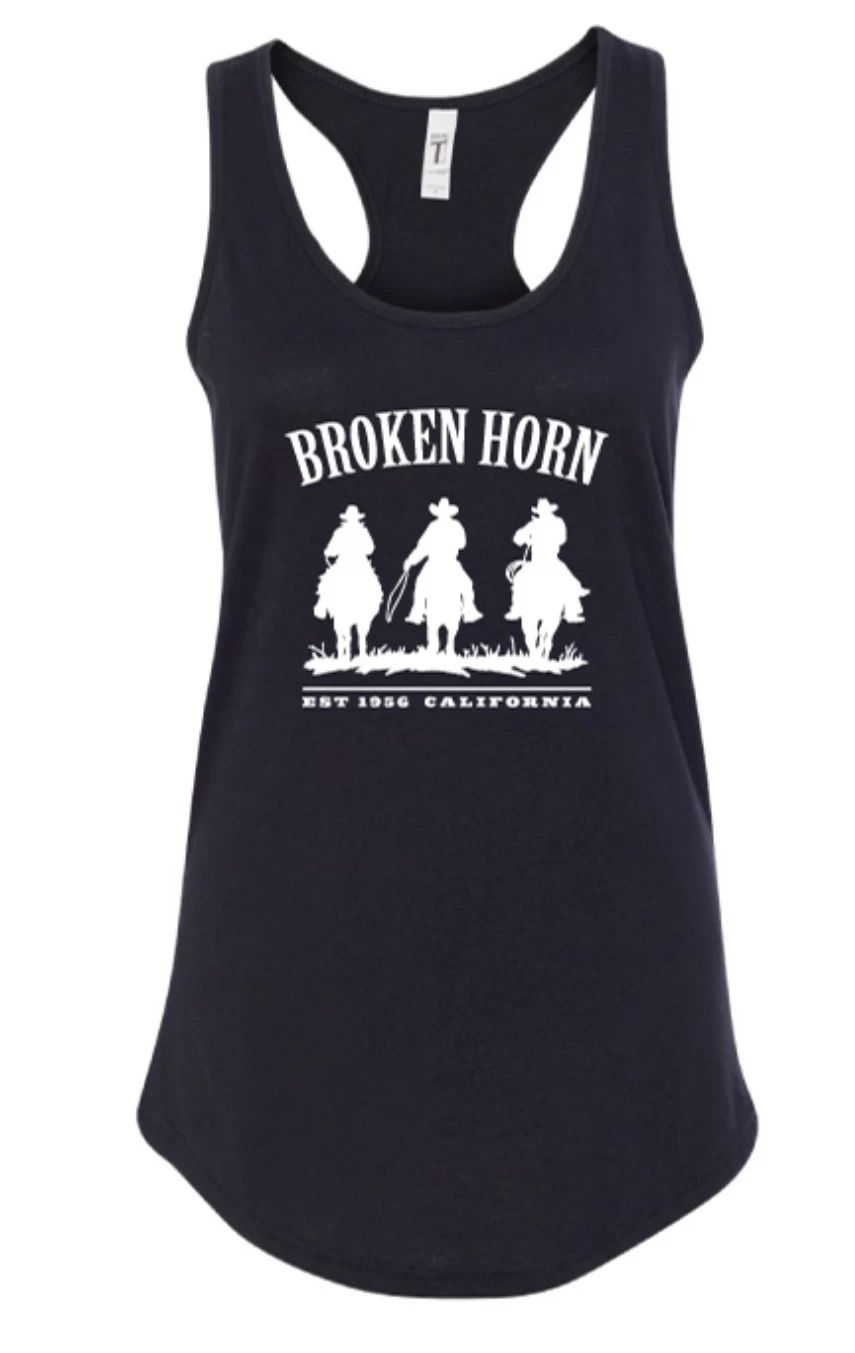 Racerback Broken Horn Tank 3 Horses - Black