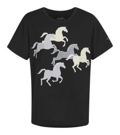 Kids Playfull Ponies Tee- Black