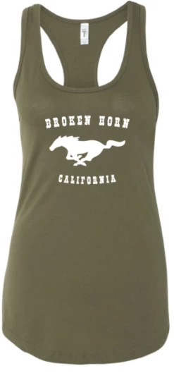 Racerback Broken Horn Tank Mustang Military Green