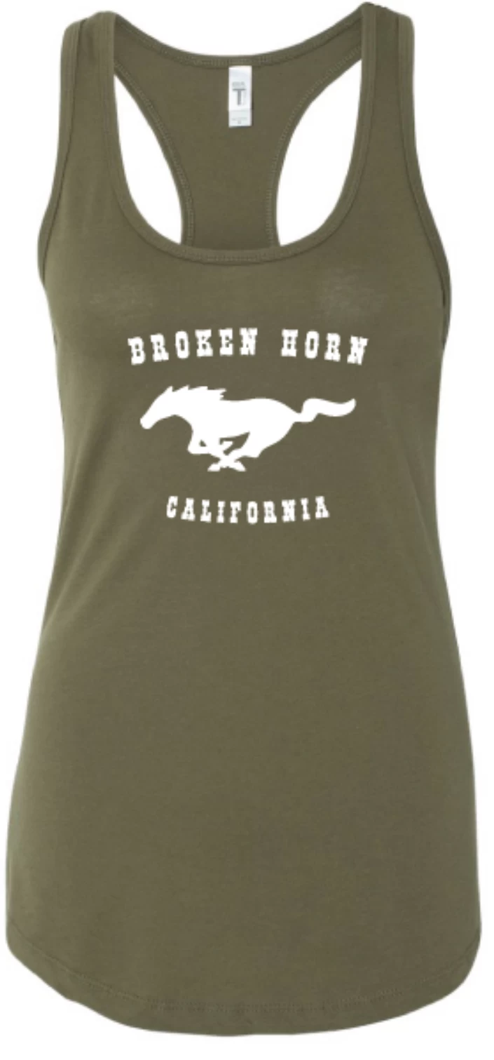 Racerback Broken Horn Tank Mustang Military Green