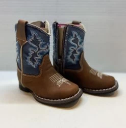 Square Toe Toddler Boots - Blue/Brown
