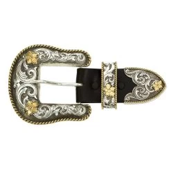 Montana Silversmiths Antiqued Two Tone Filigree 3 Piece Buckle Set