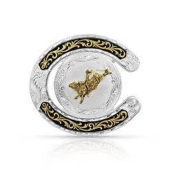 Montana Silversmiths Two Tone Horseshoe Bull Rider Buckle
