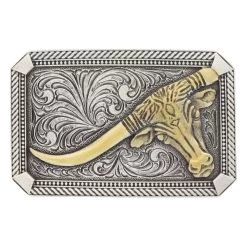 Montana Silversmiths Attitude Two Tone Rope & Pins Leaning Steer Buckle