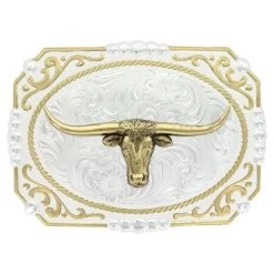 Montana Silversmiths Two Tone Cowboy Cameo Longhorn Steer Buckle