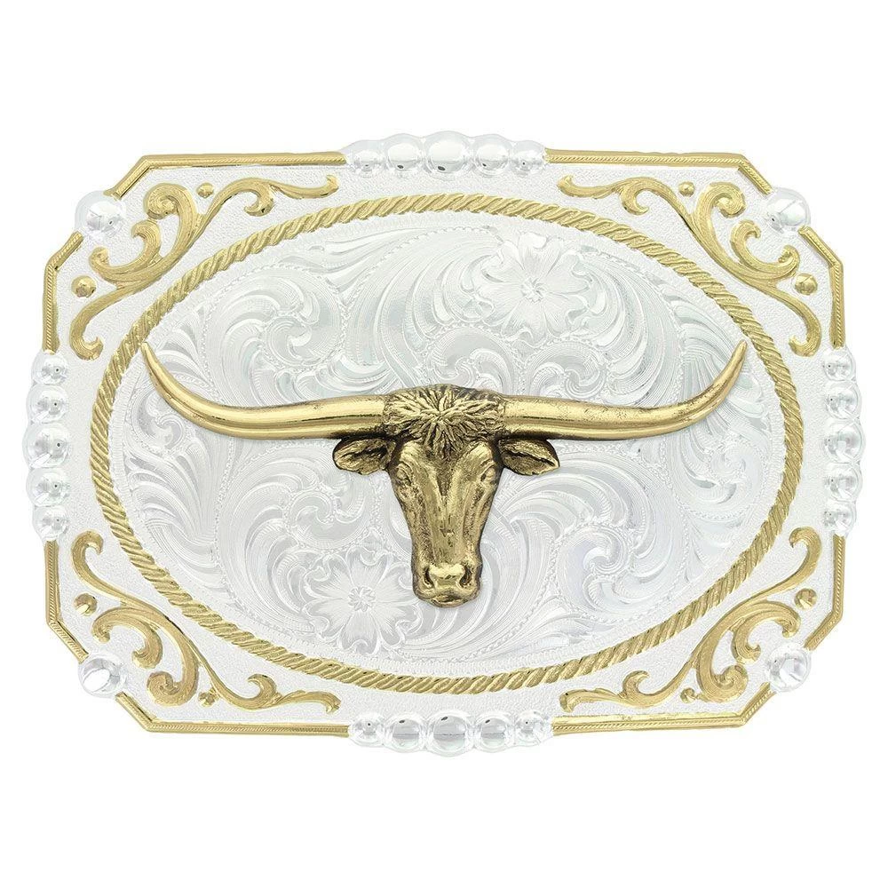 Montana Silversmiths Two Tone Cowboy Cameo Longhorn Steer Buckle