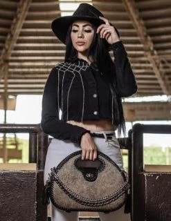 Cowhide Leather Purse Black/Beige