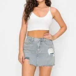 Distressed Mini Skirt With Short