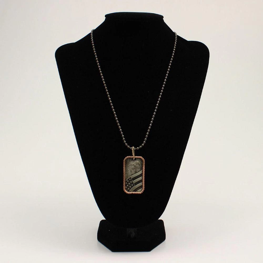 Silver Strike Mens Necklace 24in USA Flag