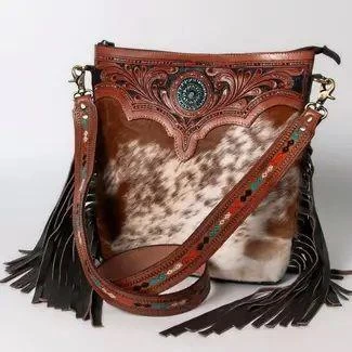 Crossbody Hand Tooled Saddle Leather Cowhide Purse
