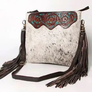 Crossbody Hand Tooled And Upcycled Canvas Purse