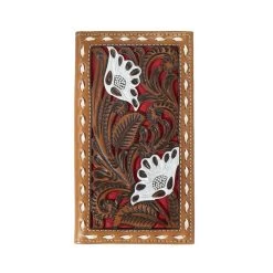 Nocona Rodeo Wallet Floral Filgree Suede Underlay Red