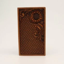 Nocona Rodeo Wallet Basket Weave Sunflower Tooled