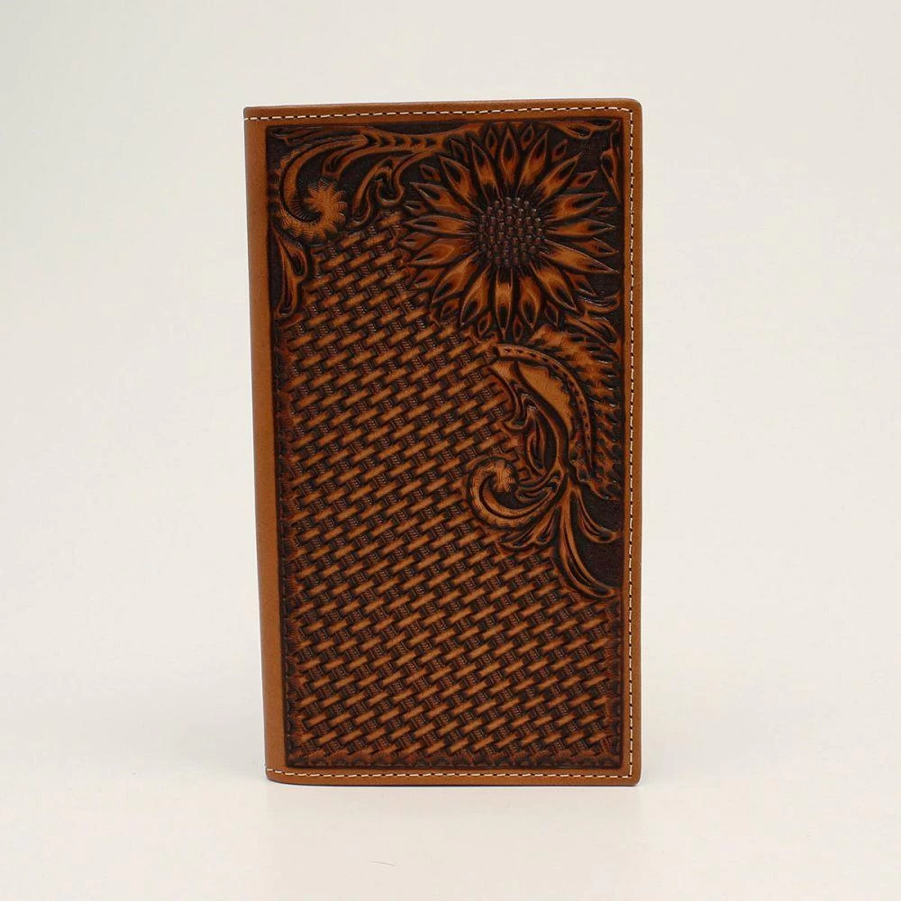 Nocona Rodeo Wallet Basket Weave Sunflower Tooled