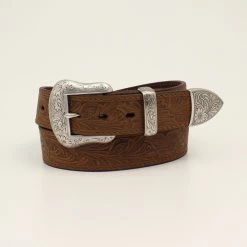 Ariat Mens Belt Floral Embossed - Brown
