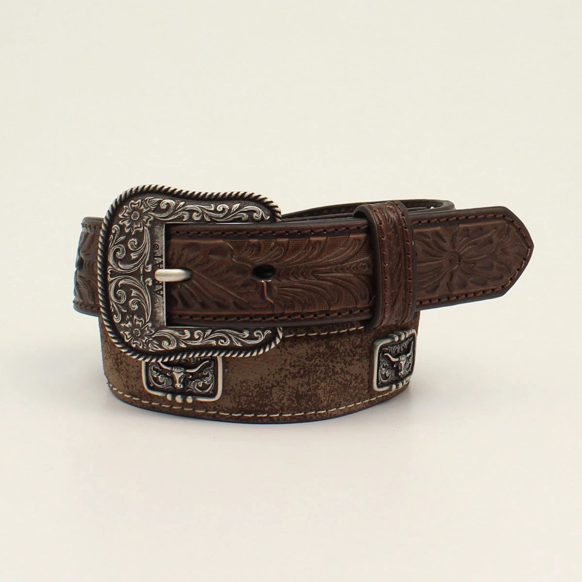 Ariat Boys Belt Floral Tabs Longhorn Conchos
