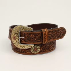 Ariat Ladies Floral Tooled Sunflower Concho Tan