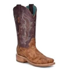 Corral Ladies Sand/purple Embroidery Square Toe Boot