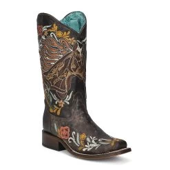 Corral Horse Inlay & Multi Color Embroidery Square Toe