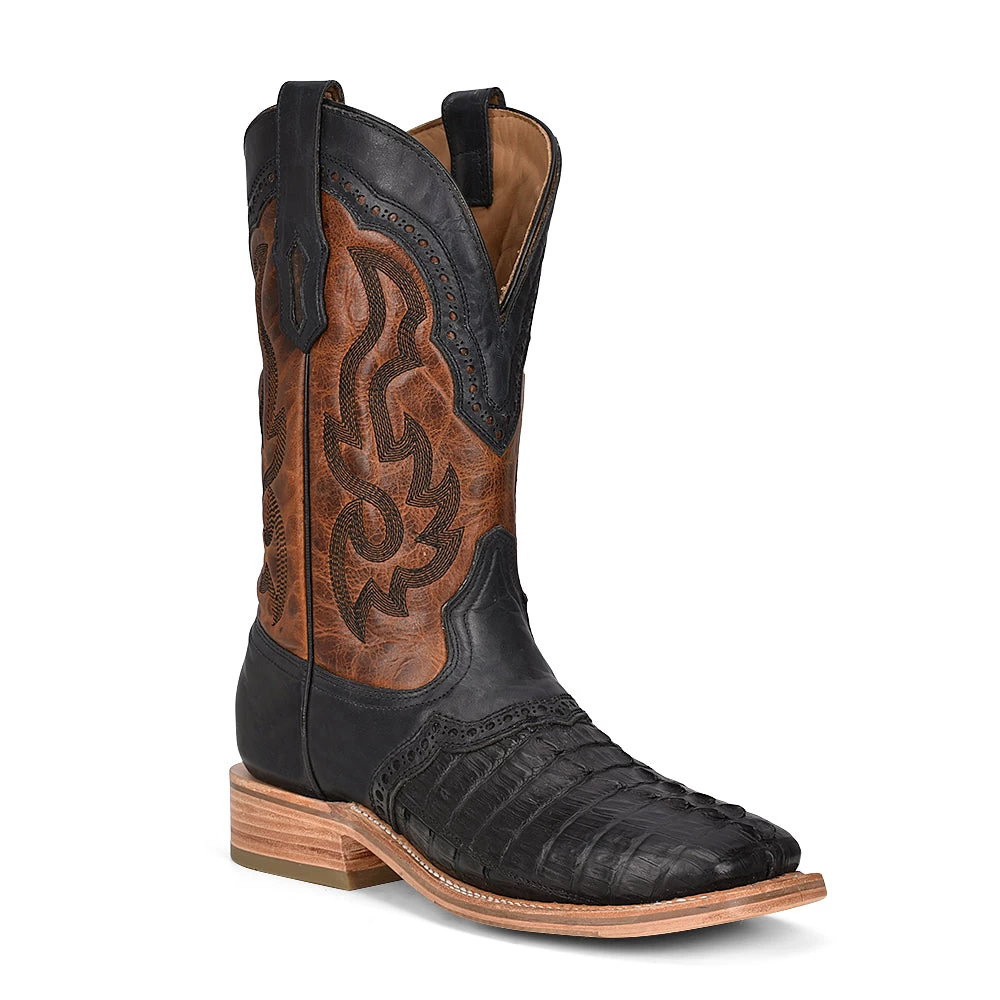 Corral Men's Black Caiman Embroidery - Black