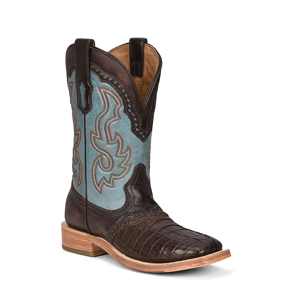 Corral Men's Black Caimen Overlay & Embroidery - Brown/blue