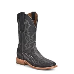 Corral Boots Corral Men's Black Ostrich Leg Embroidery Wide Square Toe