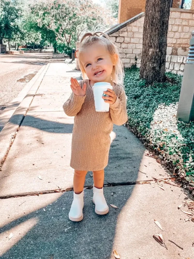 Mommy And Me Aniston Cable Kint Dress- Tan - Image 3