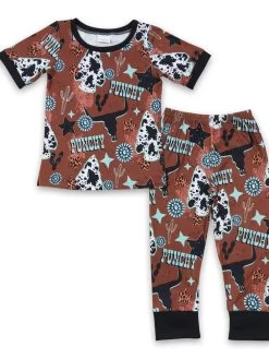 Turquoise Bull Skull Punchy Western Pajamas