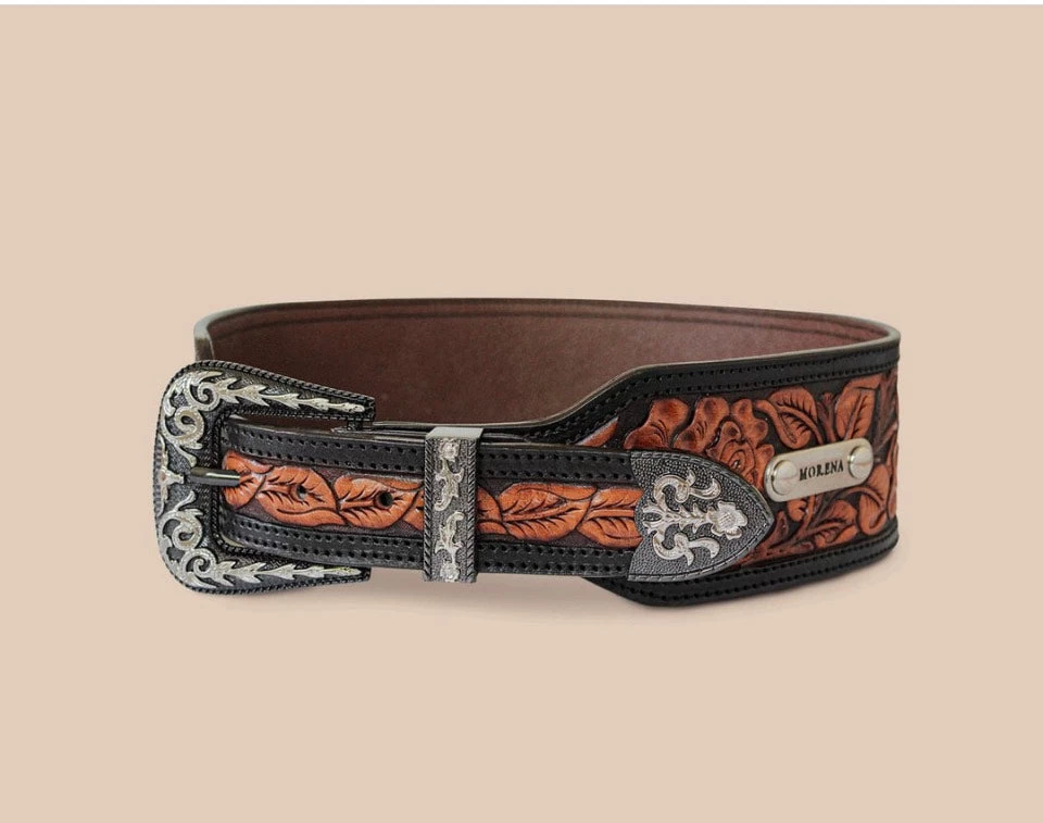 Cinturilla Floral Rosa Cedron Sombreado 3" Hebilla Western