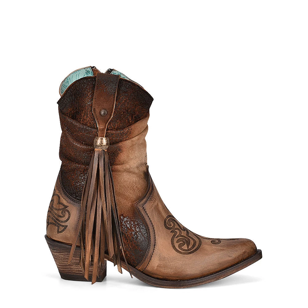 Corral Ladies Almond Zipper & Fringe Ankle Boot Pointed Toe - Image 2